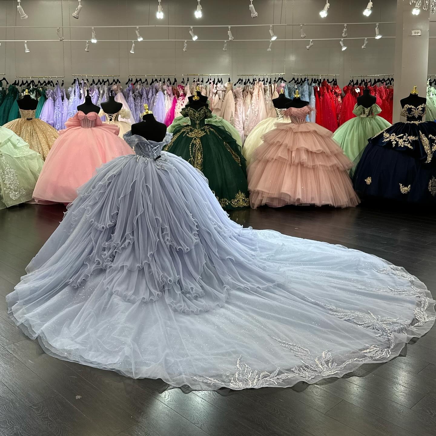 Dusty Blue Quince Dress - Elegant Lace Appliqued Gowns