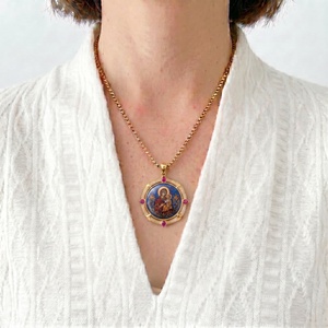Pendentif religieux en laiton non brûlé, Vierge Marie, amulette de protection pour la <span class=keywords><strong>maison</strong></span>, peint à la main, cadeau de protection pour pompier, chaîne Figaro - Product Image 3