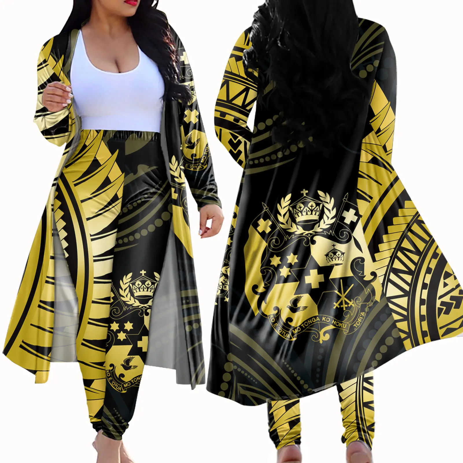 Cardigan personalizzato prezzo di fabbrica nuove donne estive Set speciale Plus Size cappotto Kimono pantaloni Set polinesiane superstar tribale tradizionale