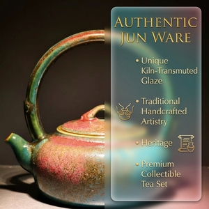 Tetera artesanal de gres con esmalte flambé artístico de horno Jun, asa estilo bambú, y efecto de cambio de color, para té <span class=keywords><strong>Kung</strong></span> <span class=keywords><strong>Fu</strong></span> - Product Image 2