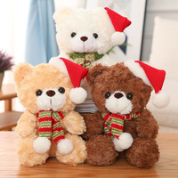 OEM-Fabrik Lagerbestand Teddybär aus Polyester Heimdekoration Plüschtier mit Roter Weihnachtsmütze Festliche Feiertags-Plüschtiere