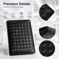 Dompet Paspor Kulit PU Anyaman dengan Organizer Internal, Dompet Perjalanan, Portefeuille, Anti RFID, Kantong Kartu Boarding Pass Terbuka
