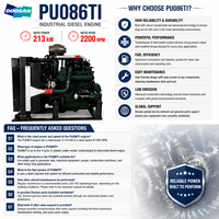 Moteur diesel Hyundai Doosan série PU, modèle PU086TI, 213 kW, 290 ch, 2200 tr/min, turbo, pour pompe à incendie, générateur, pompe à eau
