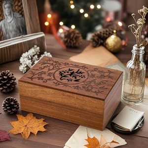 Caja de Madera para Colección de Recuerdos, Caja de Almacenamiento de Joyas de Escritorio con Tapa Abatible, Caja de Almacenamiento de Regalos para el Hogar Tallada - Product Image 1