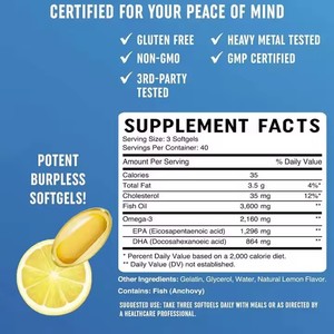 Compléments d'huile de poisson oméga 3 OEM, capsules molles d'huile de poisson oméga 3 avec EPA DHA pour le cerveau, les articulations, les yeux, le cœur - Product Image 2