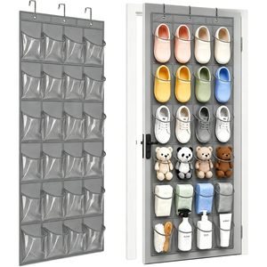 Over The Door <b>Shoe</b> Organizer 24 Pockets Gray Metal <b>Hooks</b> Multifunctional Storage Rack For <b>Shoes</b> Closet Door Wall Mount - Product Image 1