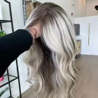Perruque Longue Ondulée Grise Ombrée Blonde Argentée avec Dentelle Frontale, Cheveux Humains Premium Mélangés, Douce et Naturelle, Tendance, pour Femme, Usage Quotidien et Soirées