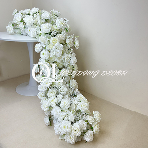 <span class=keywords><strong>Camino</strong></span> de Flores Artificiales Personalizado de Fábrica, Decoración de <span class=keywords><strong>Camino</strong></span> de Boda con Rosas de Seda Blancas - Product Image 3