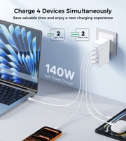 Chargeur mural HNT 140W, bloc de charge 4 ports PD100W, chargeur rapide pour MacBook, iPhone 17/16/15 Pro Max, Samsung S25/S24