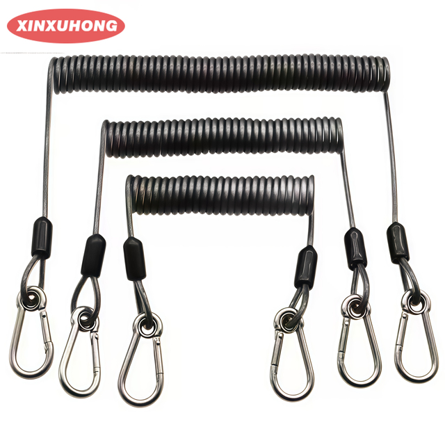ANSI Standard Construction Safety Tool Black Elastic Spring Rope Lanyard Plastic Tether Coil Snap Hook Badge Holder Accessory