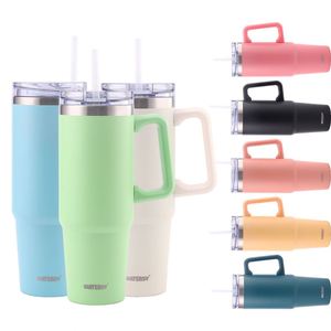 High Capacity 40 oz Double-Walled Stainless Steel Tumbler <b>with</b> Handle Lid <b>Straw</b> Classic Design Custom Logo for Camping Beverages - Product Image 1
