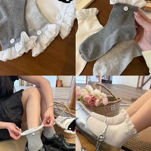 Lace Trimmed Slouch <b>Socks</b> Women Mid Calf Breathable Sweat Absorbing White <b>Black</b> Gray Solid Color Preppy Style JK <b>Socks</b> - Product Image 1