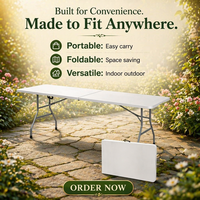 Table pliante de restauration en plastique blanc, légère, résistante aux UV, imperméable, pour extérieur, 240 cm, vente en gros