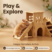Château-cachette en bambou pour hamster syrien, maisonnette à deux étages avec toboggan et escalier d'escalade, ensemble de décoration naturelle pour cage, adapté aux animaux de compagnie