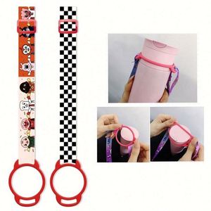 Custom LOGO Printed Lightweight Fashionable Polyester Portable Adjustable Shoulder Carrying Strap Silicone Water Bottle Lanyard