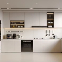 Lemari Dapur Kayu Solid Premium Mewah yang Dipasang di Dinding dengan Laci Geser, Engsel, dan Keran untuk Interior Rumah Modern