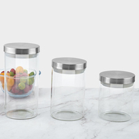 Stoples Kaca Tutup Logam Stainless Steel Kapasitas 1-2L Desain Multifungsi Ramah Lingkungan Penyimpanan Dapur untuk Buah, Kacang, Teh