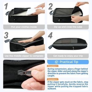 6 Set Compression Packing <b>Cubes</b> for Travel Essentials Space Saver Compressible Expandable Large Luggage Suitcase Organizer - Product Image 6
