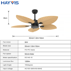 ไฟเพดาน LED ควบคุมระยะไกล52นิ้วคุณภาพสูงไฟทรงใบ5ใบดีไซน์ทันสมัยสำหรับสำนักงานบ้านห้องนั่งเล่นห้องรับประทานอาหาร - Product Image 3