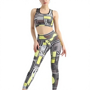Custom Private Label High Quality Sexy <b>Womens</b> Yoga Sets Digital Print Water Resistant Spandex/Nylon 2-<b>Piece</b> Full Length Backless - Product Image 1