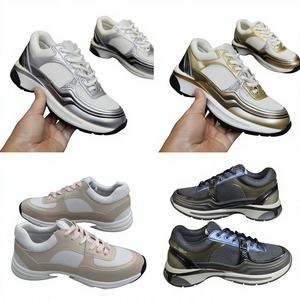 Designer <b>Women</b> Genuine <b>Leather</b> Calfskin Shoes Vintage <b>Trainers</b> Reflective Sneakers Fashion Platform Lace-up Print Leisure Sporty - Product Image 1