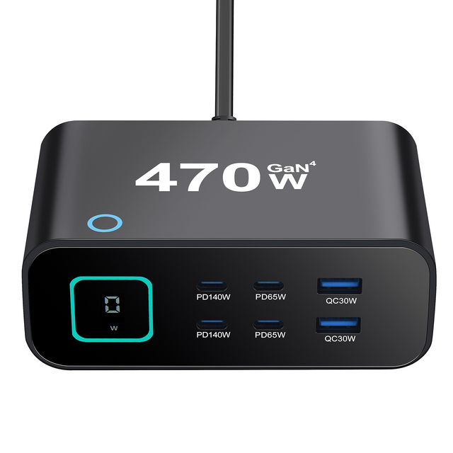 470W GaN Desktop Charger Multi Port USB C PD Fast Charging Station with Power Switch for Laptop iPhone MacBook