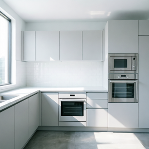 Ensemble d'armoires de cuisine modernes en forme de L BALOM avec <span class=keywords><strong>four</strong></span> encastré noir <span class=keywords><strong>et</strong></span> <span class=keywords><strong>four</strong></span> à <span class=keywords><strong>micro</strong></span>-<span class=keywords><strong>ondes</strong></span> <span class=keywords><strong>pour</strong></span> projets hôteliers <span class=keywords><strong>et</strong></span> villas. - Product Image 3
