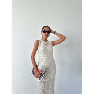 Elegante Vestido de Punto Calado con Cuello Alto, Ajustado, Cintura Natural, Transpirable, Vestido Suéter para Mujer - Product Image 2