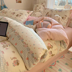 Hiện đại sọc sợi nhuộm thân thiện với môi được trang bị tấm vỏ gối Duvet cover tấm phẳng tinh khiết bông bốn mảnh thiết lập - Product Image 1