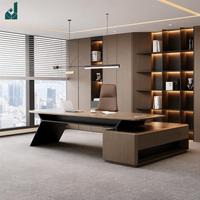 Bureau de direction de luxe moderne avec pieds sculpturaux, série laquée piano, placage gris ébène, et armoire latérale pour bureau de PDG d'entreprise