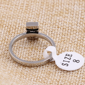 <b>Crystal</b> <b>Ring</b> 6mm Stainless Steel Square Black Inlay Bezel Setting Geometric Shape Women's Everyday Wear - Product Image 3