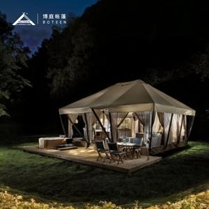 高品質耐火防水キャンバスキャンピングテントパティオ付き高級サファリスタイルサファリアドベンチャー - Product Image 5