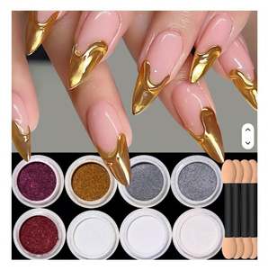 8 pièces de poudre à ongles chromée, <span class=keywords><strong>effet</strong></span> <span class=keywords><strong>miroir</strong></span> métallique, paillettes holographiques, poudre chromée métallique pour ongles, poudre à ongles chromée or <span class=keywords><strong>rose</strong></span> - Product Image 1