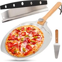 Ensemble de pelle à pizza en aluminium avec spatule professionnelle, manche en bois pliable et coupe-pizza à bascule - Compatible avec les fours
