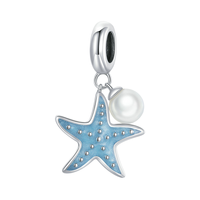 Pendentif Étoile de Mer Original en Argent Sterling S925 Plaqué Platine pour Enfants, Style Océan, Breloque Coquillage et Perle, Accessoires de Mode