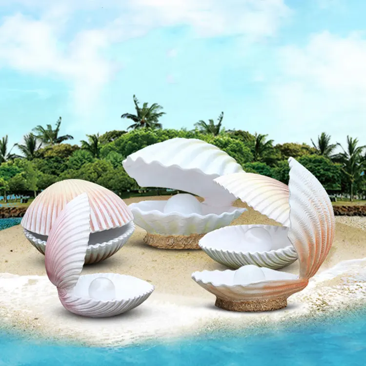 Escultura de resina ou frp com concha marítima para decoração de jardim, vila, piscina