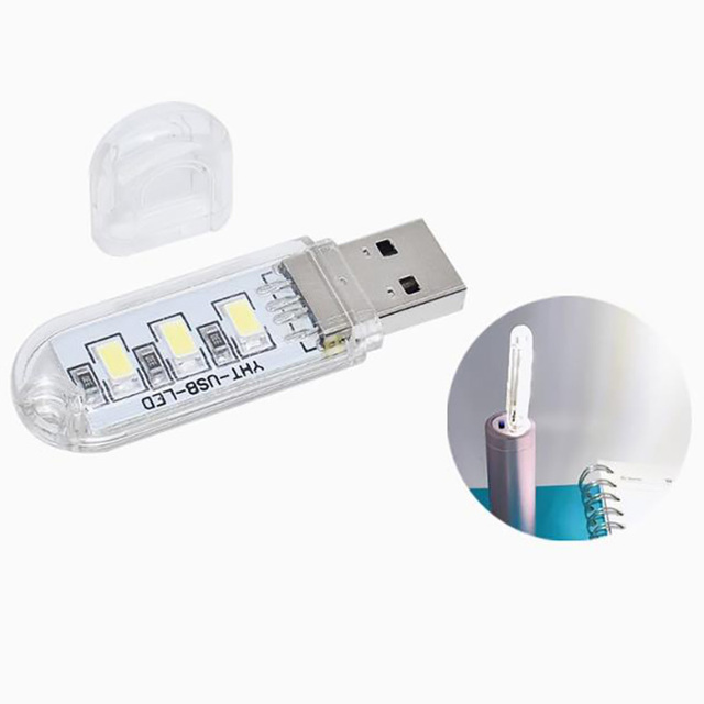 #70219 USB Night Light 3 LED White Single Side Book Light 5V Power Input 5000-6500K White LED Bulb Sensor Modules Kit