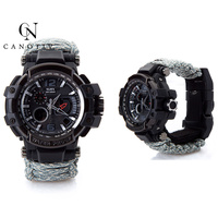 Bracelet de survie étanche 50M, mouvement japonais, sifflet de Parachute, montre boussole de Sport