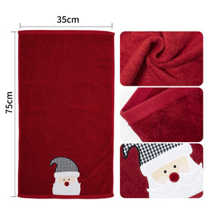 ผ้าขนหนูคริสต์มาส 35x75 ซม. ผ้าฝ้ายแท้ ปักลายซานต้า รูปทรงสี่เหลี่ยมผืนผ้า ผ้าขนหนูสำหรับแจก - Product Image 1