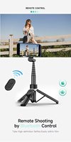 Perche à selfie 3-en-1 avec télécommande, rotation, support rétractable, poignée pour appareil photo, stabilisateur portable pour téléphone