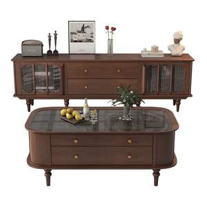 Juego de mesa de centro y mueble para TV de estilo americano retro, de madera maciza, con almacenamiento, para sala de estar, estilo europeo moderno y minimalista. - Product Image 5