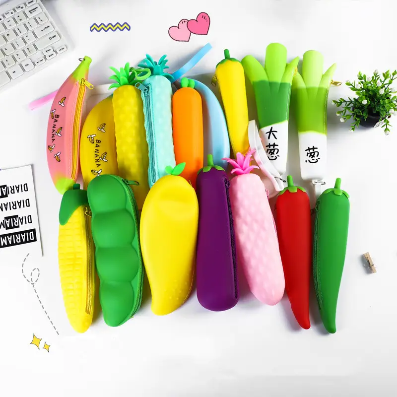 New Cute Cartoon Kawaii Vegetables Portable Silicon Pen Pencil Bag Makeup Cosmetic Pocket School Stationary Case