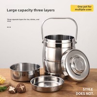 Boîte à bento isotherme en acier inoxydable 201, double paroi, compartimentée, forme tambour, design chinois simple, qualité alimentaire