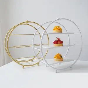 Yaratıcı tasarım öğleden sonra çay kullanılan yuvarlak şekil 3 katmanlı cupcake standı seramik tatlı kek ekran standı