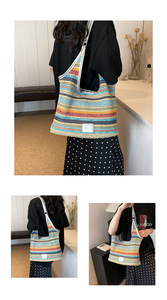 Women's Woven Straw <b>Tote</b> Handbag Large Capacity <b>Zip</b> Closure Waterproof Pillow Shape Shoulder Bag for Female Tanjing - Product Image 2