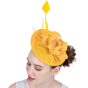 Sombreros Fascinadores de Plumas de Avestruz Amarillas y Cáñamo, Estilo Británico <span class=keywords><strong>Retro</strong></span>, Moda Femenina, Simples, para Fiestas de Té y Cócteles - Product Image 4