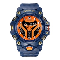 Montre numérique SMAEL 8075, sport, affichage LED analogique-numérique, chronomètre, alarme, chronographe, résistance à l'eau 5 BAR, bracelet en PU, pour homme