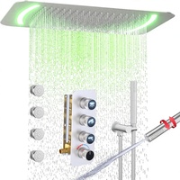 Système de douche Homedec en laiton nickel brossé et acier inoxydable, ensemble de robinetterie de douche avec pommeau de douche pluie LED de plafond 26"X16" et inverseur 3 voies