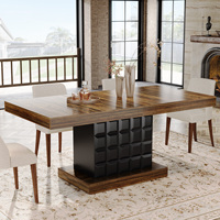 Table à manger rectangulaire moderne de style farmhouse de 63 pouces pour 4 à 6 personnes, base en bois rustique brun noir, cuisine, salle à manger