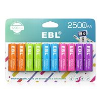 EBL - Paquete de 10 Pilas Recargables AA de 2500 mAh y 1.2 V Ni-MH, Pilas Dobles para Uso Médico